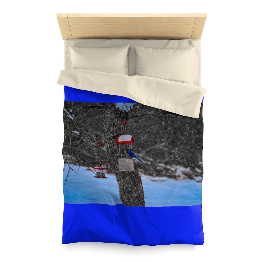 Blue Jay in Winter Microfiber Duvet Cover
