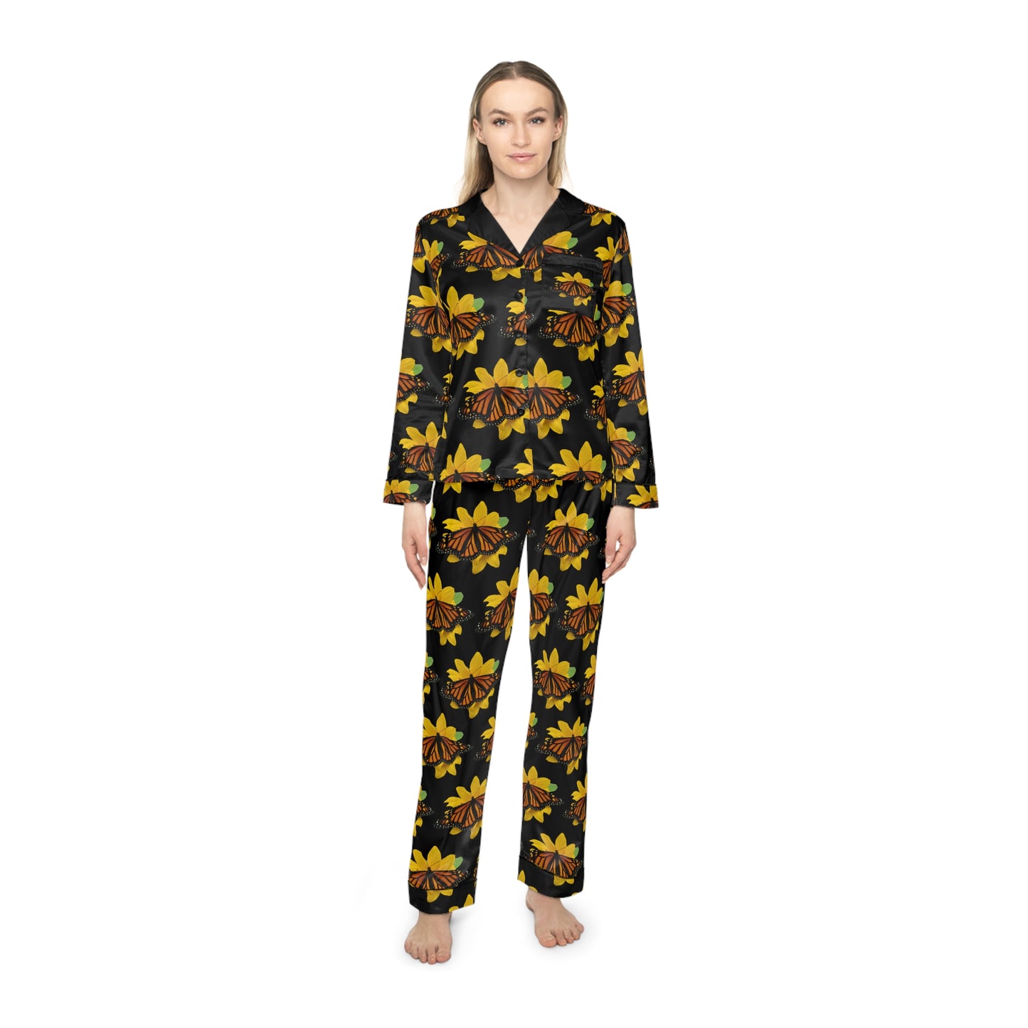 Women's Satin Pajamas--Olivia Black