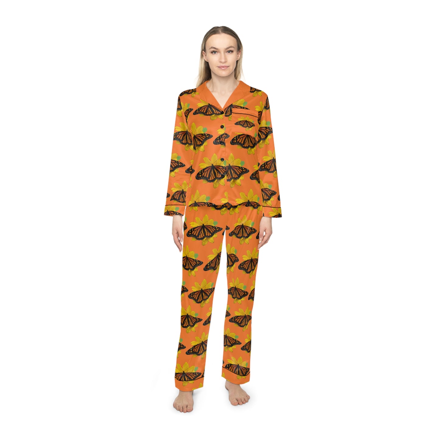 Women's Satin Pajamas--Olivia Orange