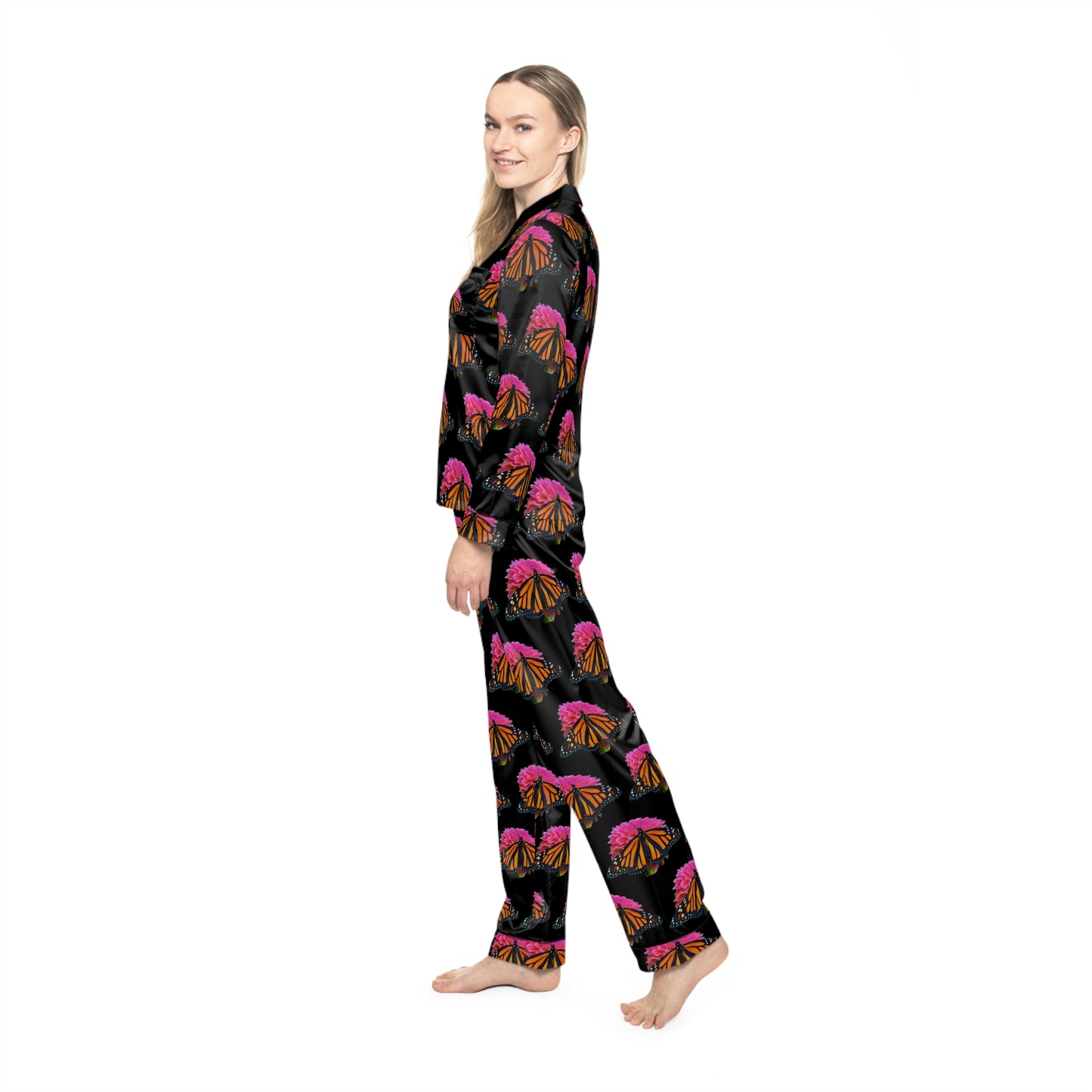 Women's Satin Pajamas--Bianca Black