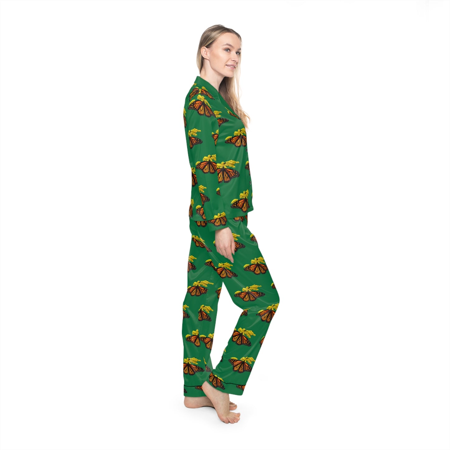 Women's Satin Pajamas--Elizabeth Dark Green