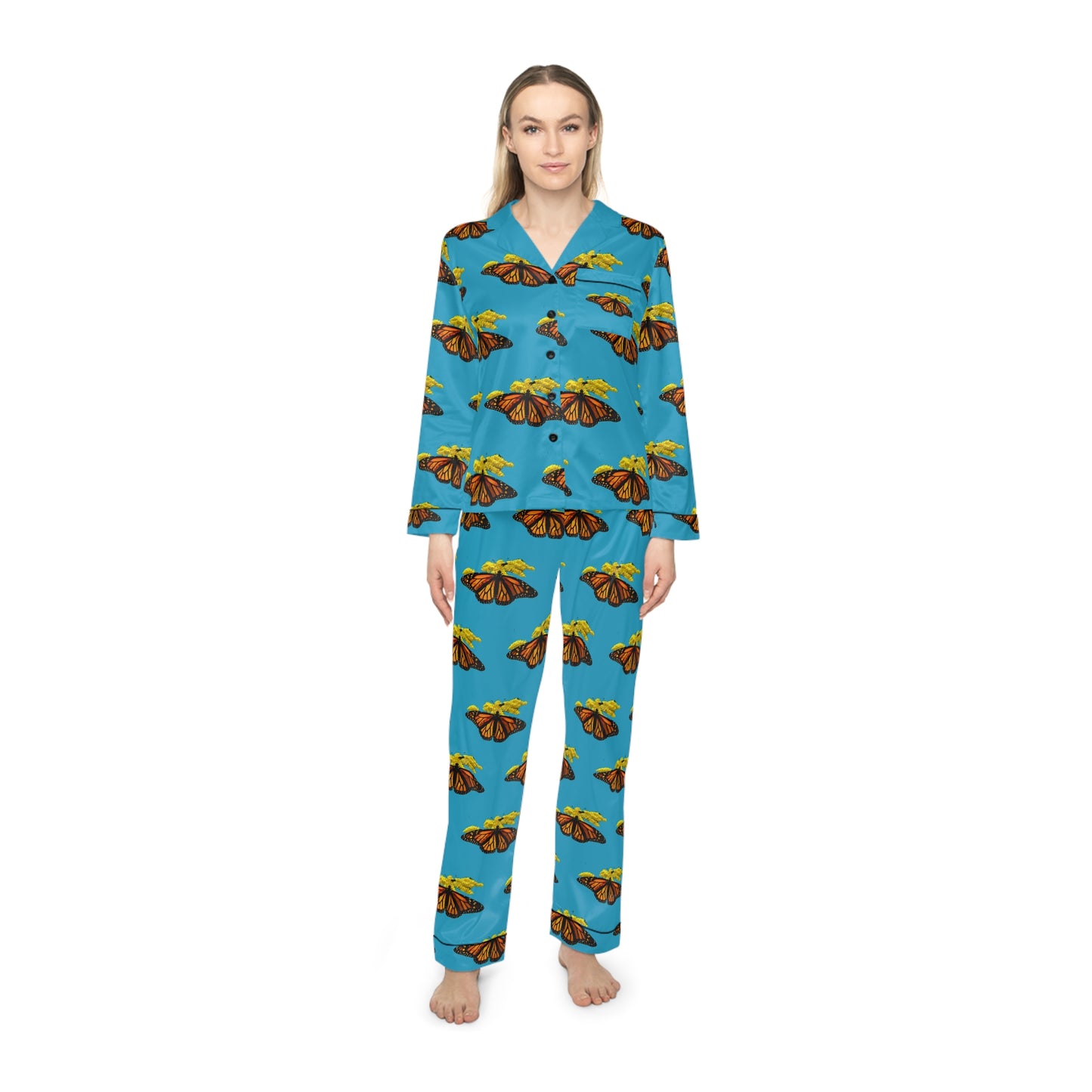 Women's Satin Pajamas--Elizabeth Turquoise