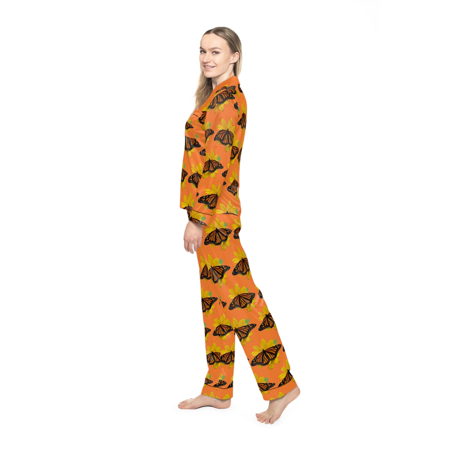 Women's Satin Pajamas--Olivia Orange