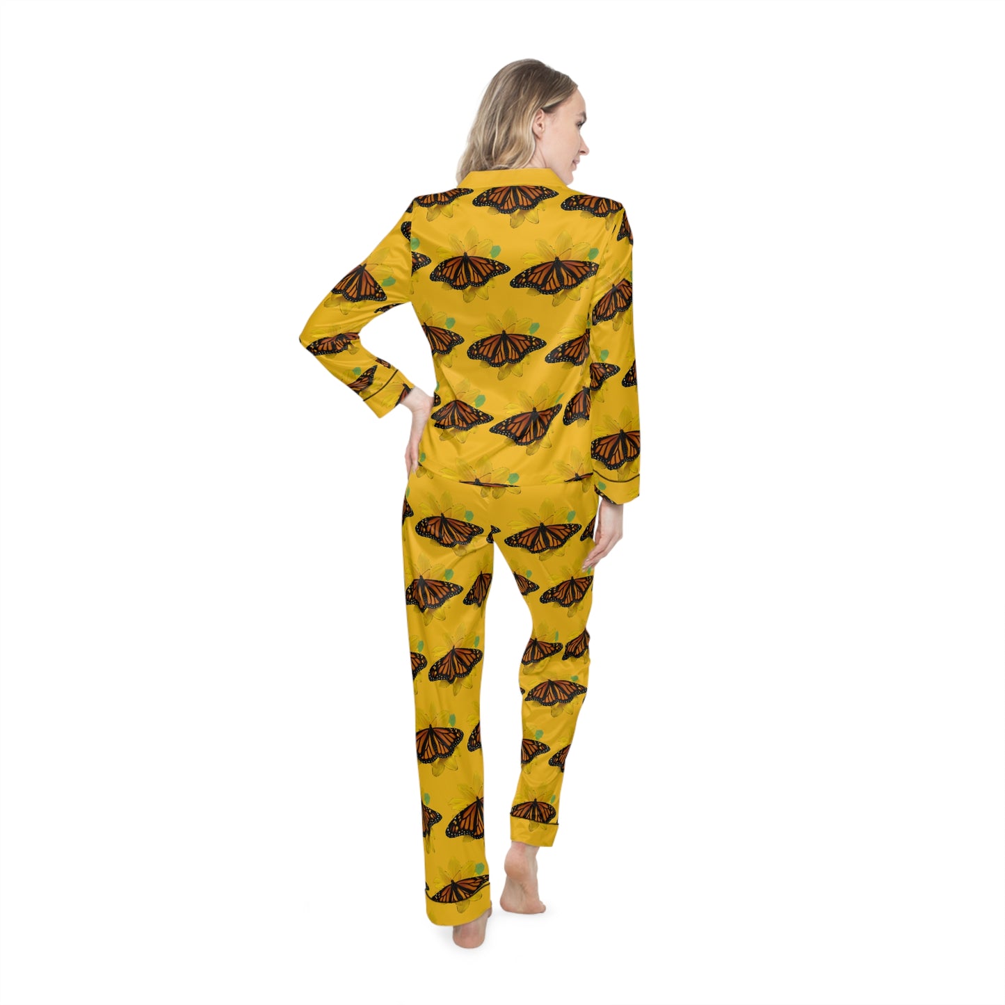 Women's Satin Pajamas--Olivia Yellow