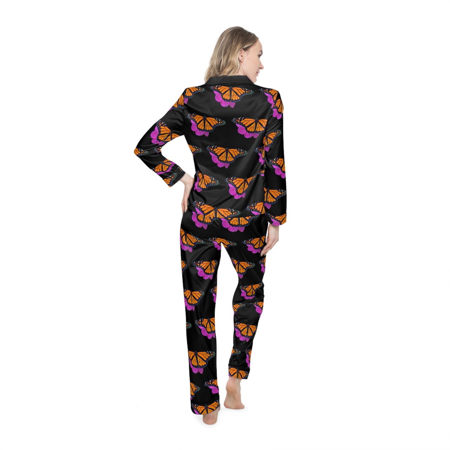 Women's Satin Pajamas--Marco Black