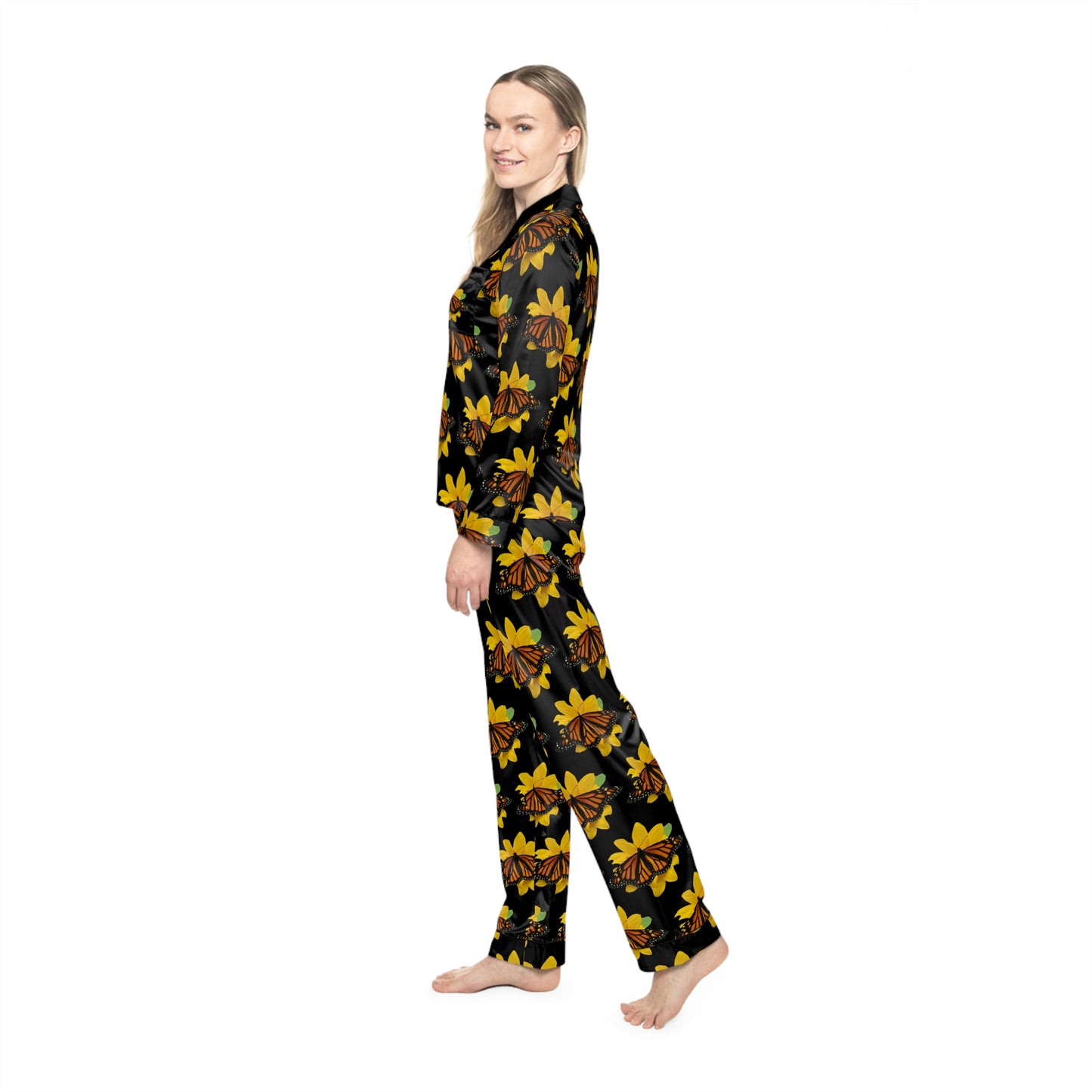 Women's Satin Pajamas--Olivia Black