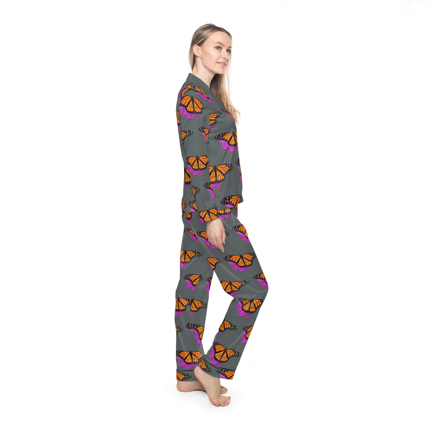 Women's Satin Pajamas--Marco Dark Gray