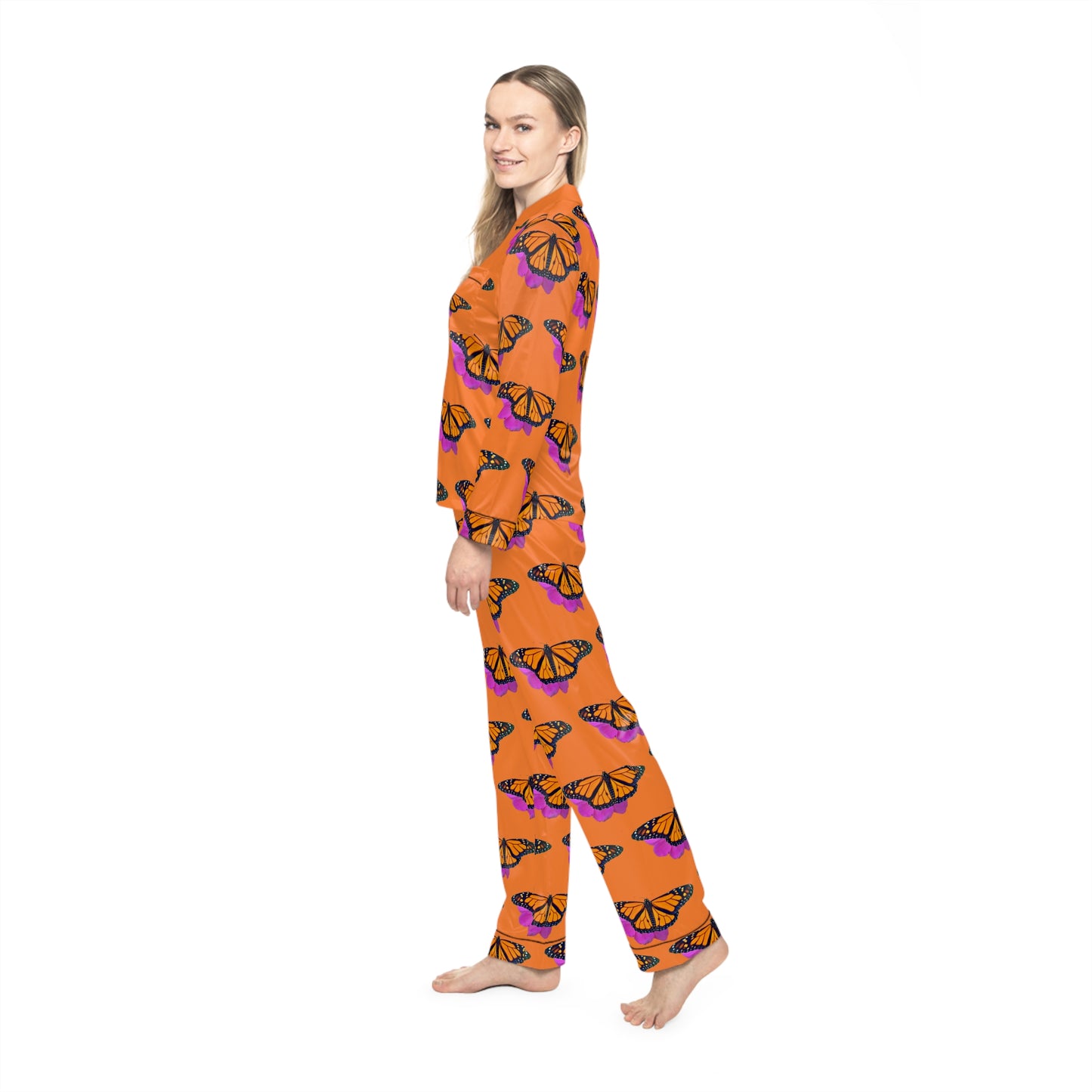 Women's Satin Pajamas--Marco Orange