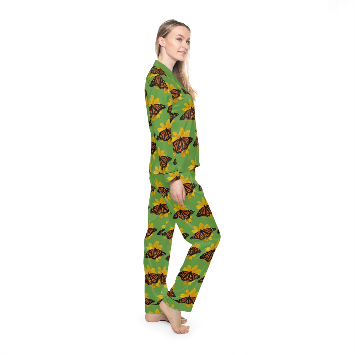 Women's Satin Pajamas--Olivia Green