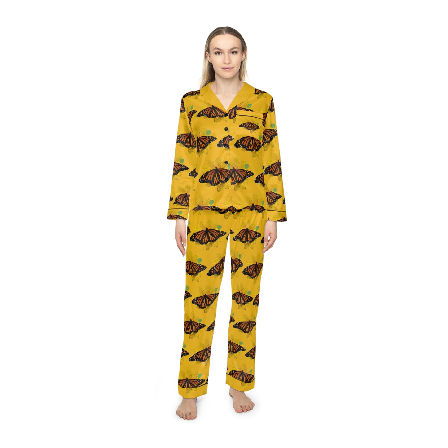 Women's Satin Pajamas--Olivia Yellow