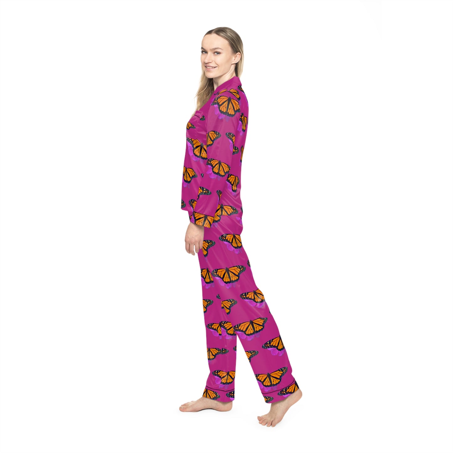 Women's Satin Pajamas--Marco Pink