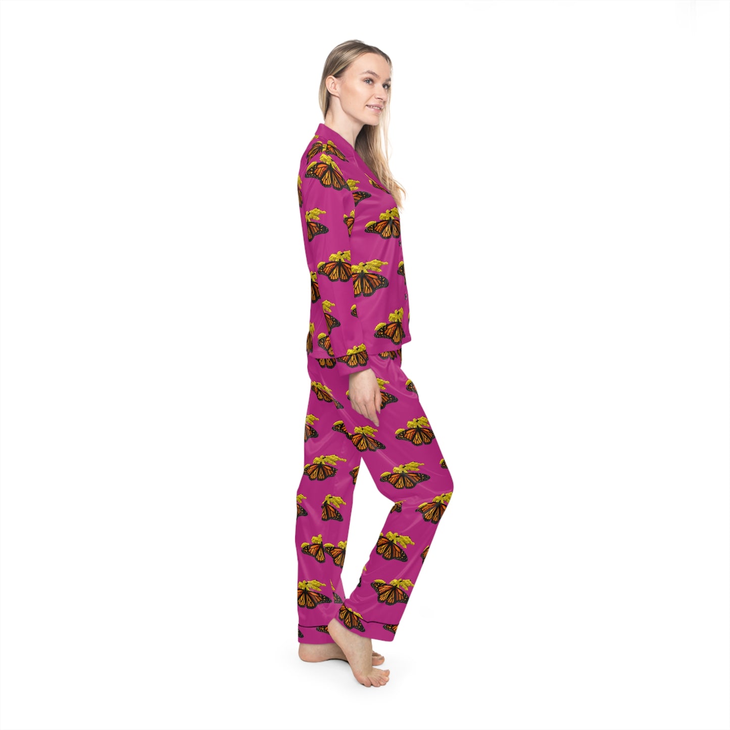 Women's Satin Pajamas--Elizabeth Pink