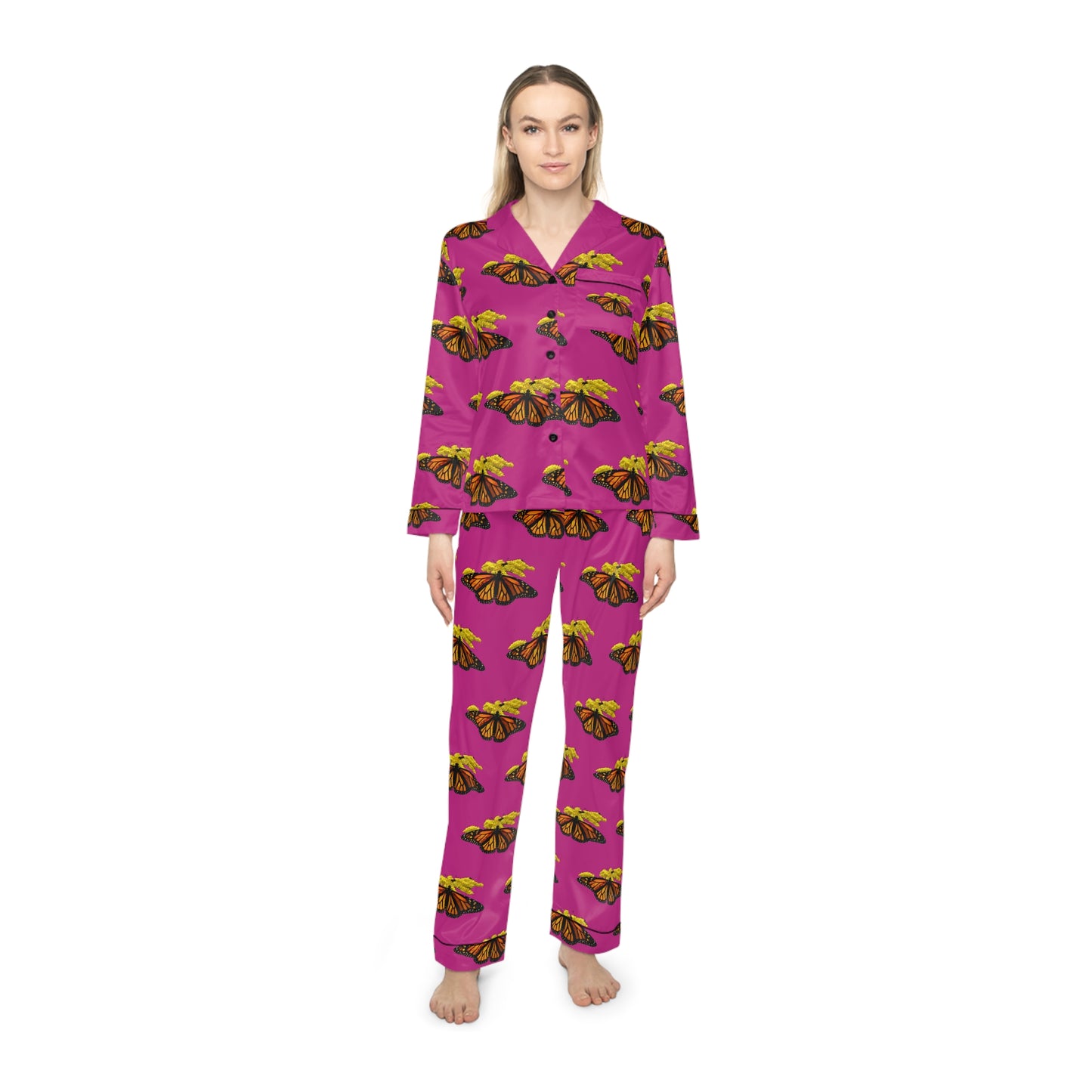 Women's Satin Pajamas--Elizabeth Pink