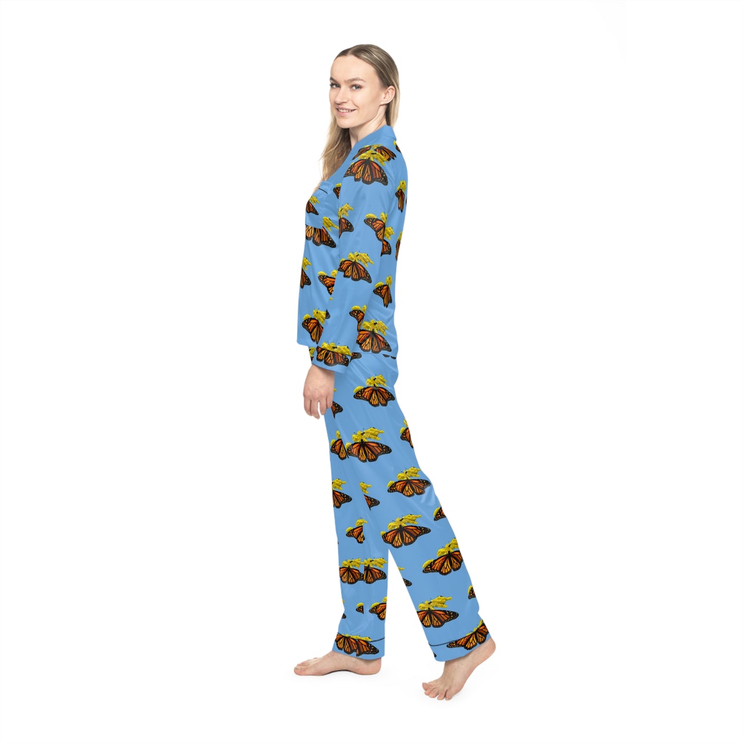 Women's Satin Pajamas--Elizabeth Light Blue