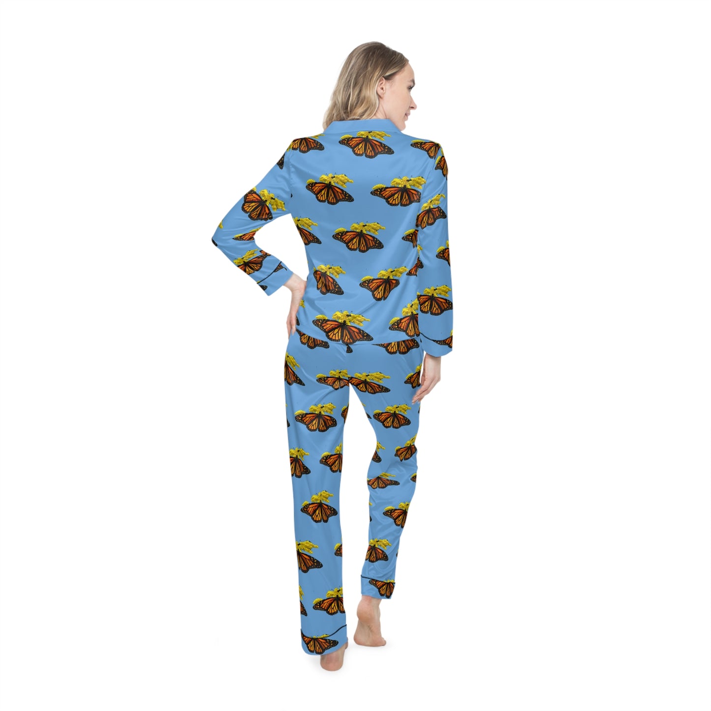 Women's Satin Pajamas--Elizabeth Light Blue