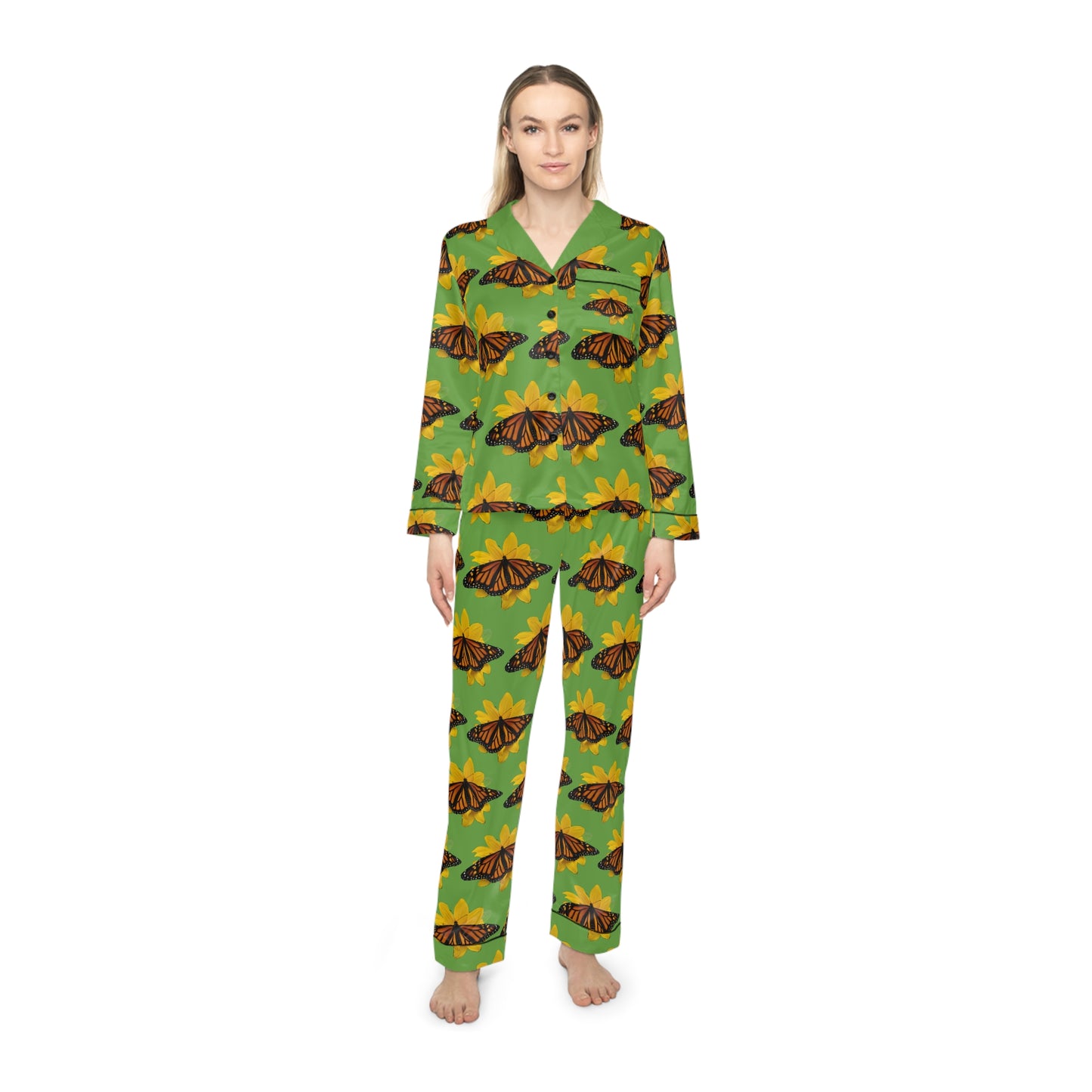 Women's Satin Pajamas--Olivia Green