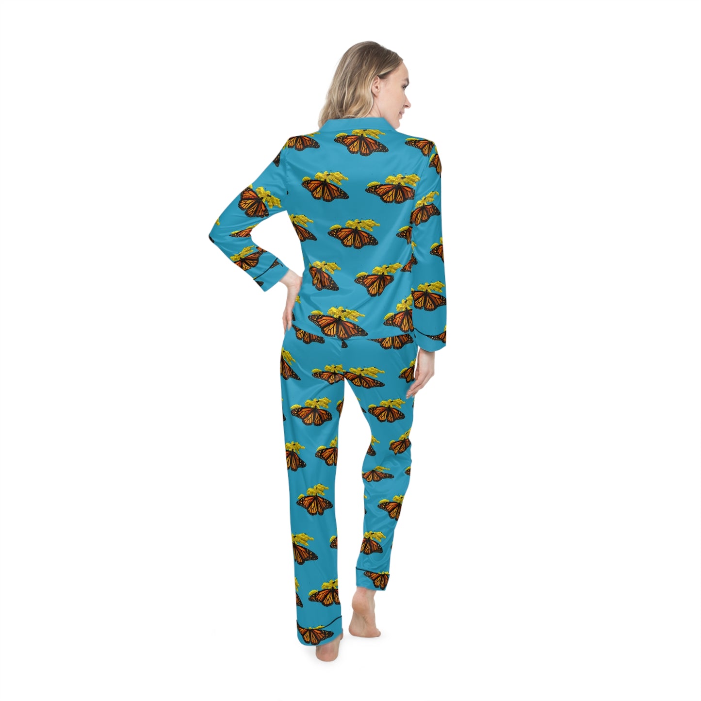 Women's Satin Pajamas--Elizabeth Turquoise