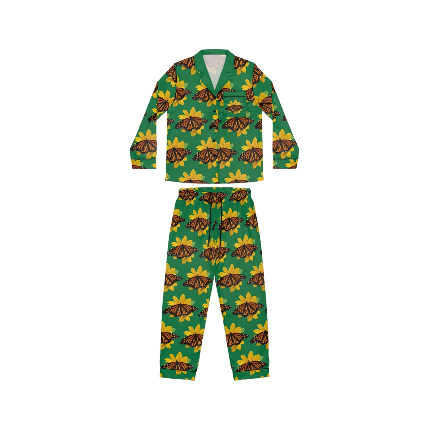 Women's Satin Pajamas--Olivia Dark Green