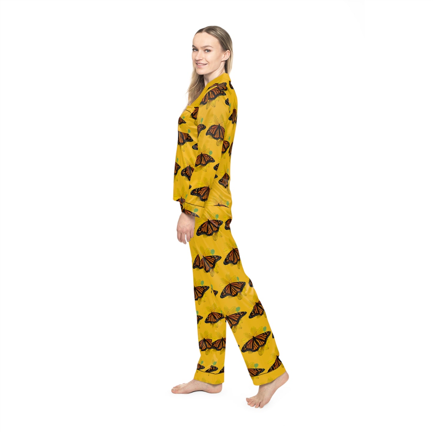 Women's Satin Pajamas--Olivia Yellow