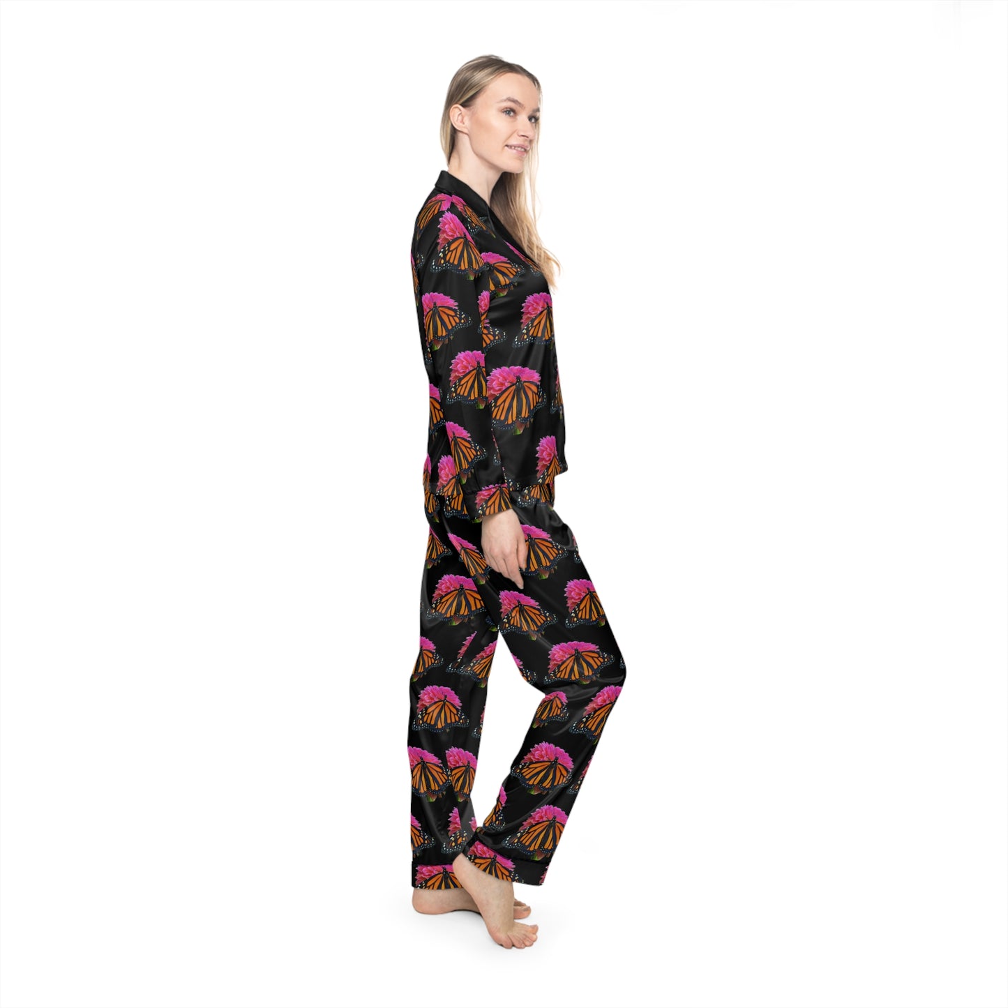 Women's Satin Pajamas--Bianca Black