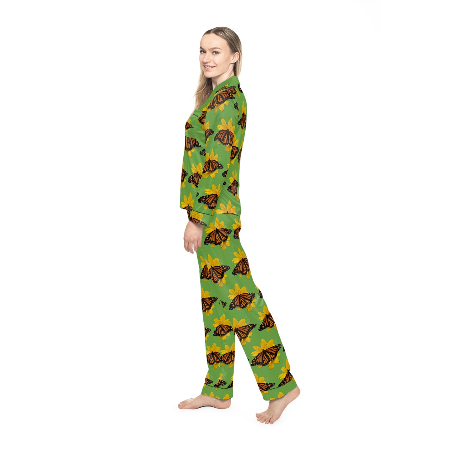 Women's Satin Pajamas--Olivia Green