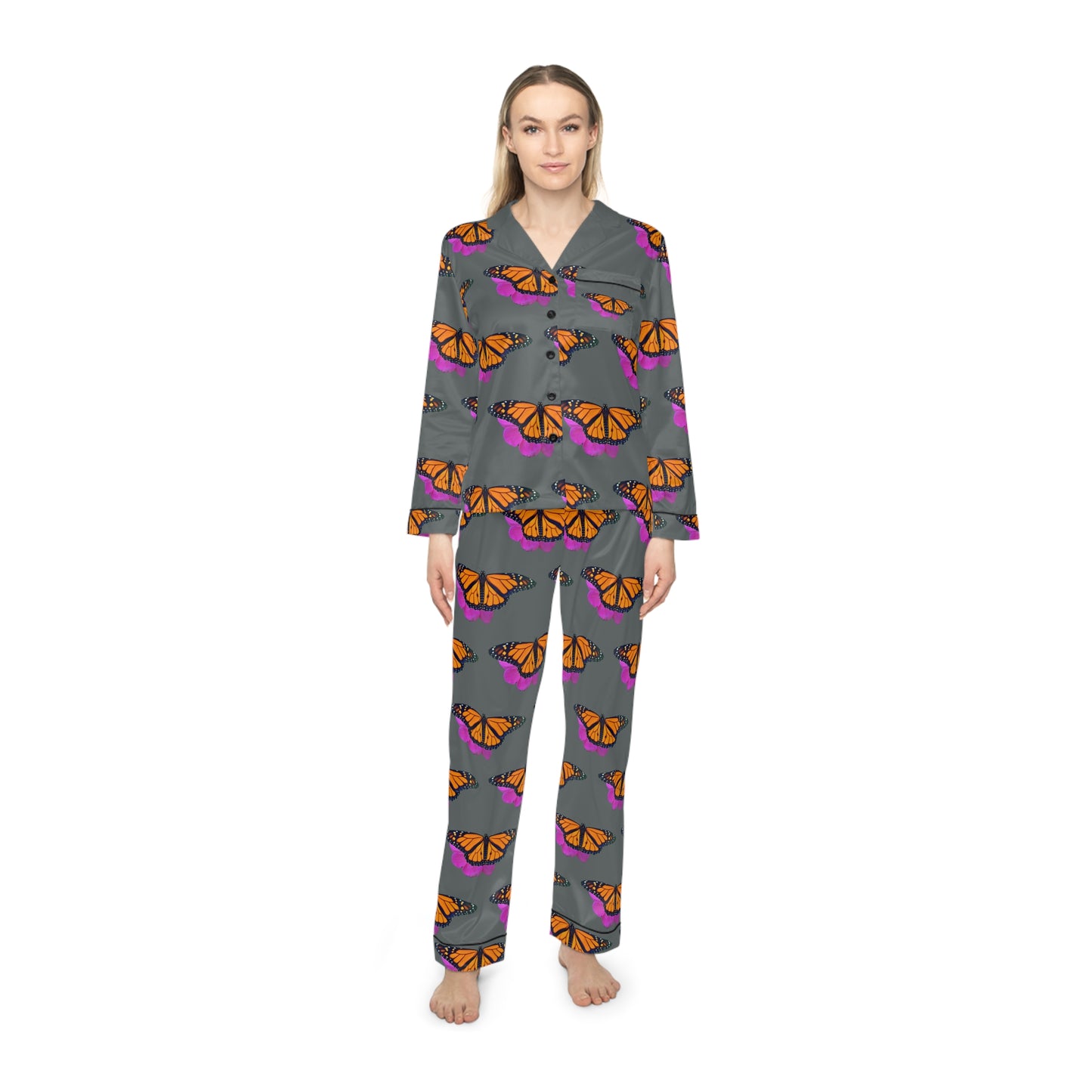 Women's Satin Pajamas--Marco Dark Gray