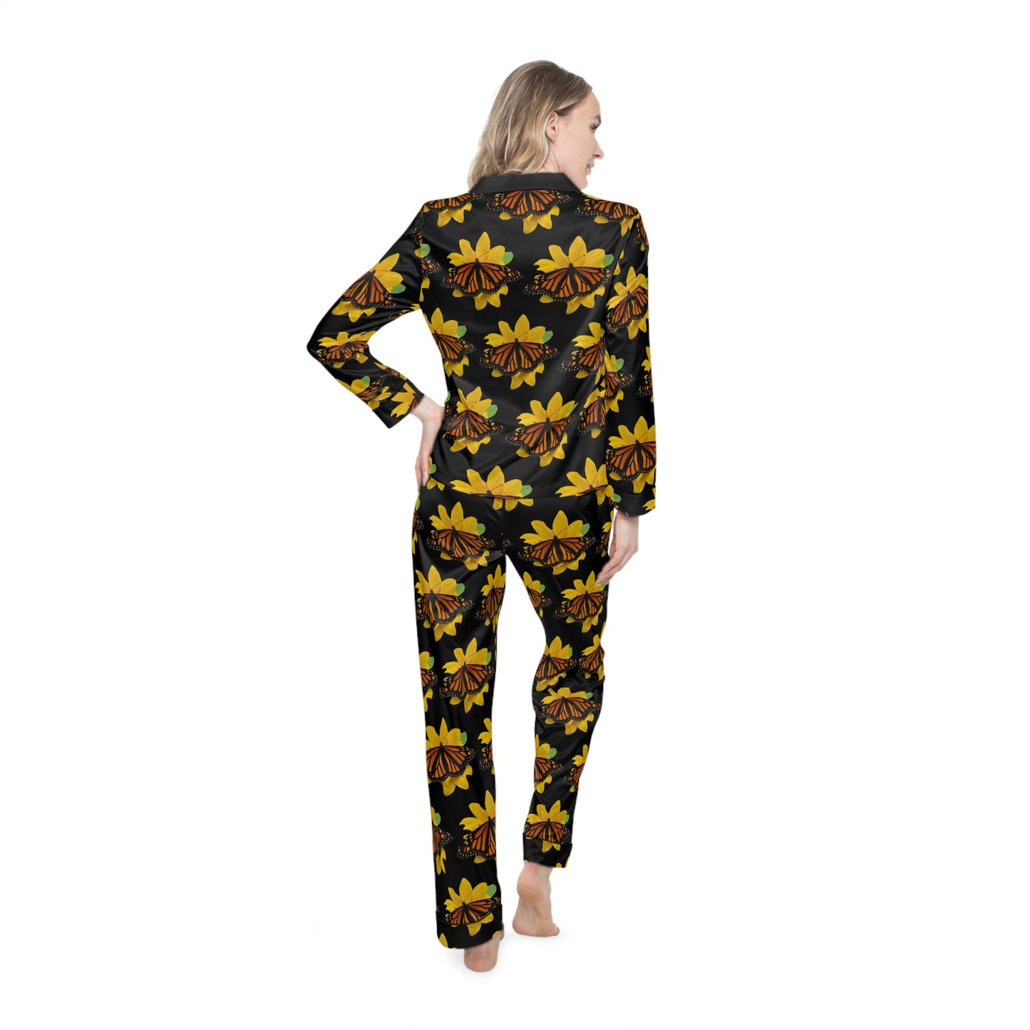 Women's Satin Pajamas--Olivia Black