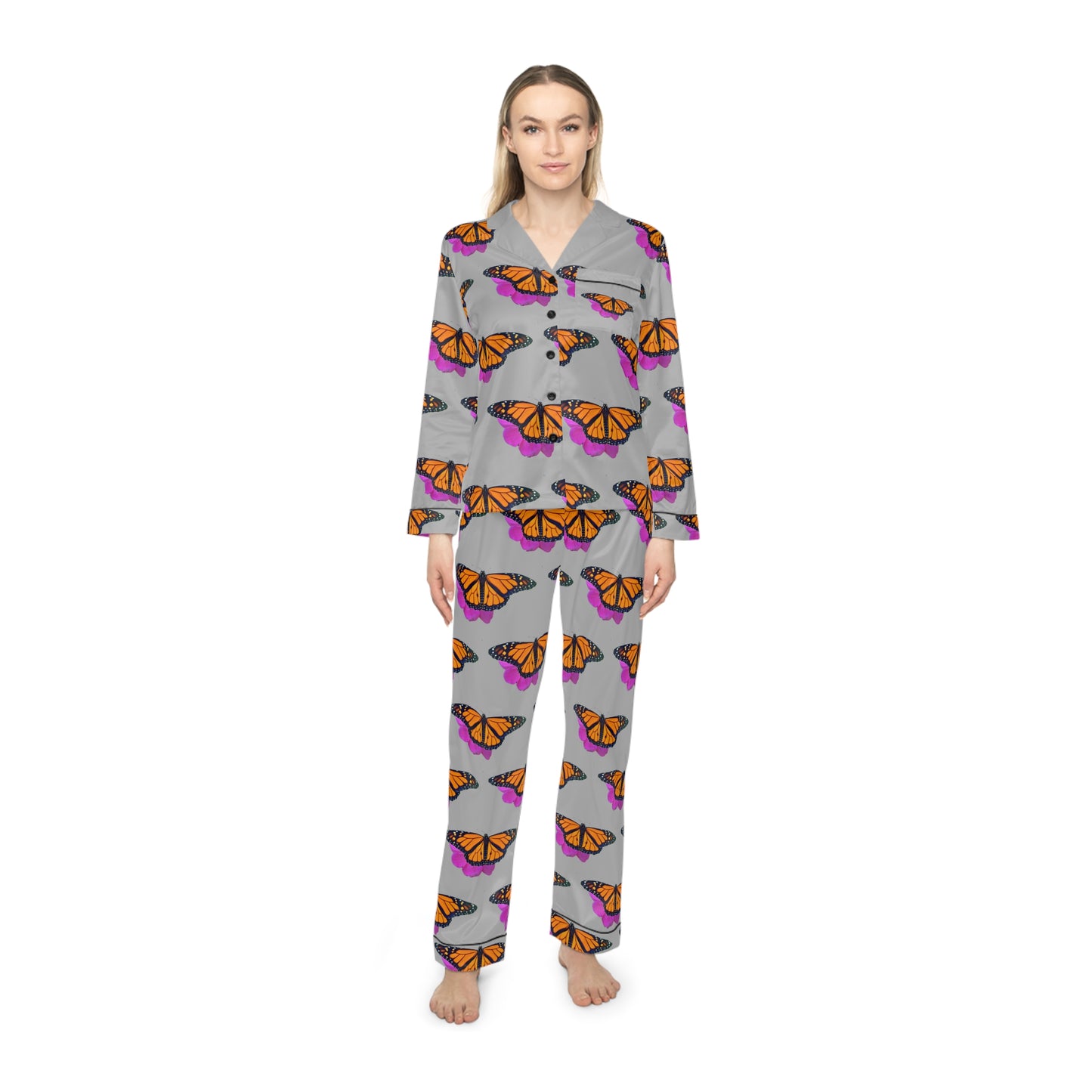 Women's Satin Pajamas--Marco Light Gray