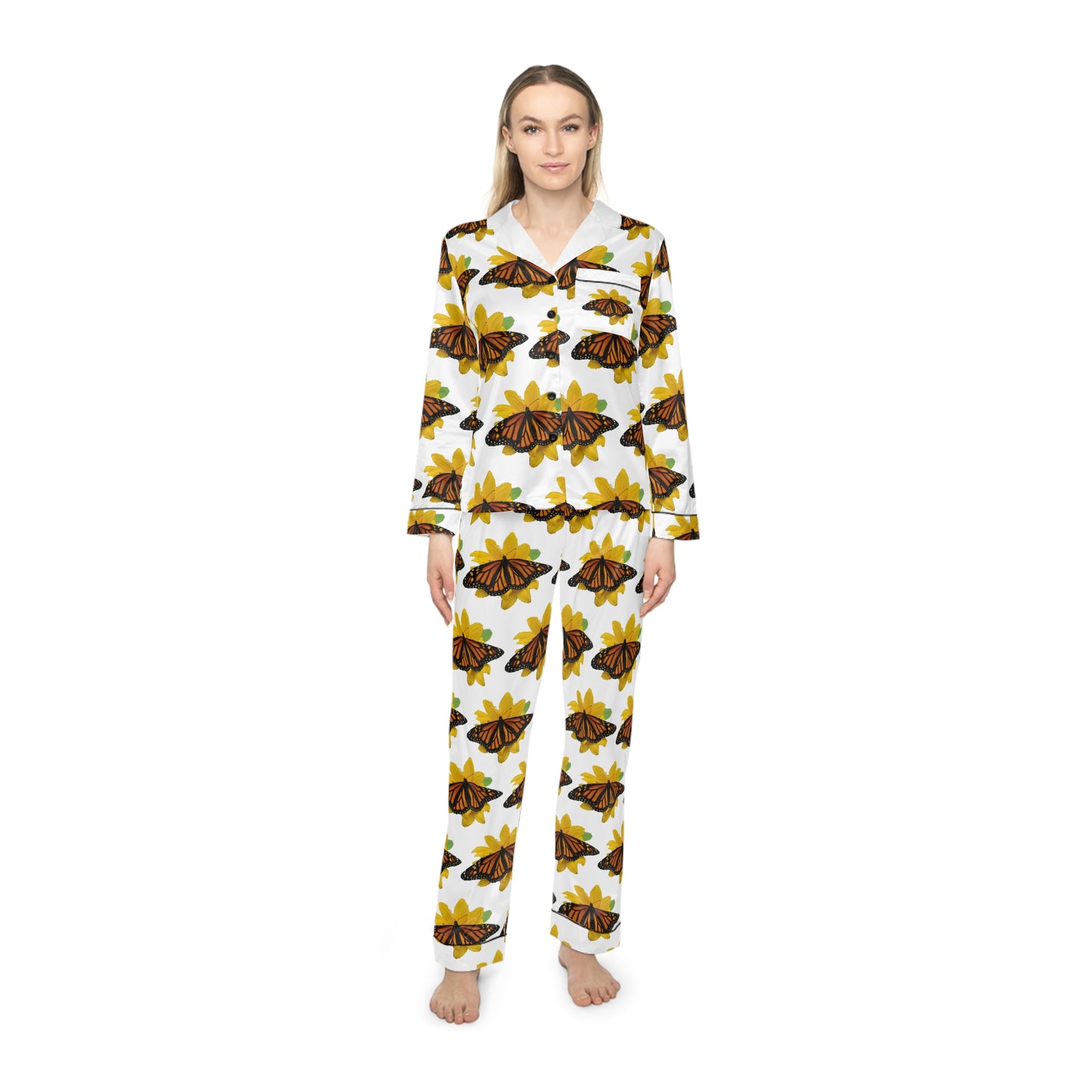 Women's Satin Pajamas--Olivia White