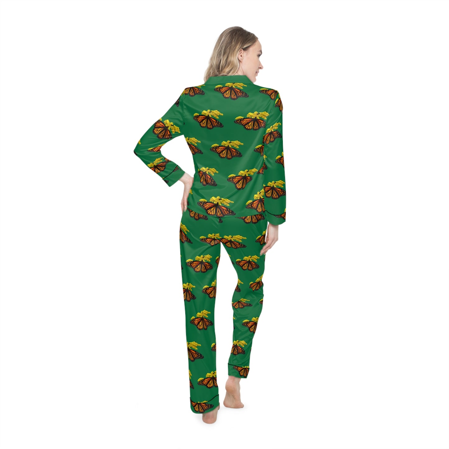 Women's Satin Pajamas--Elizabeth Dark Green