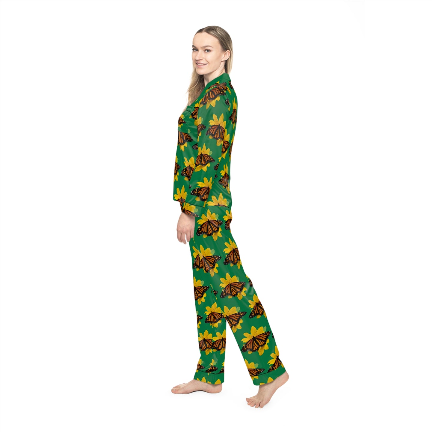 Women's Satin Pajamas--Olivia Dark Green