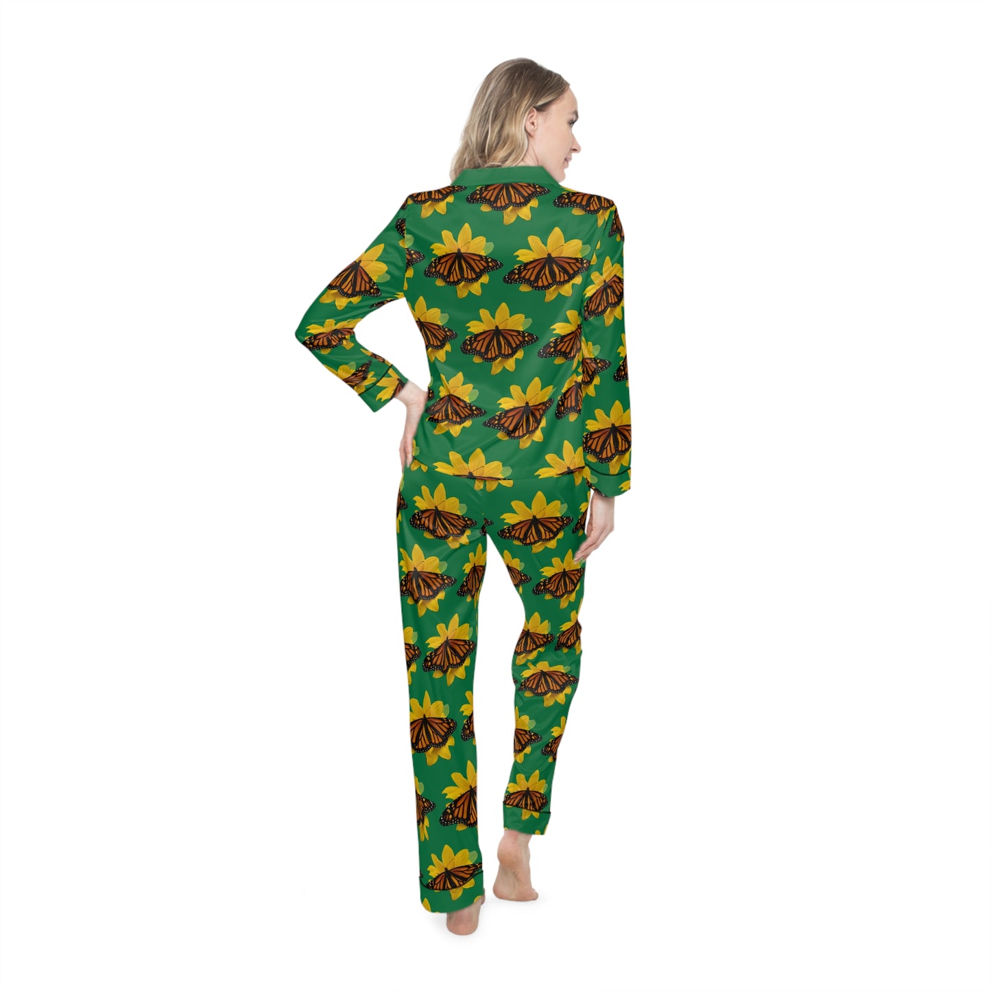 Women's Satin Pajamas--Olivia Dark Green