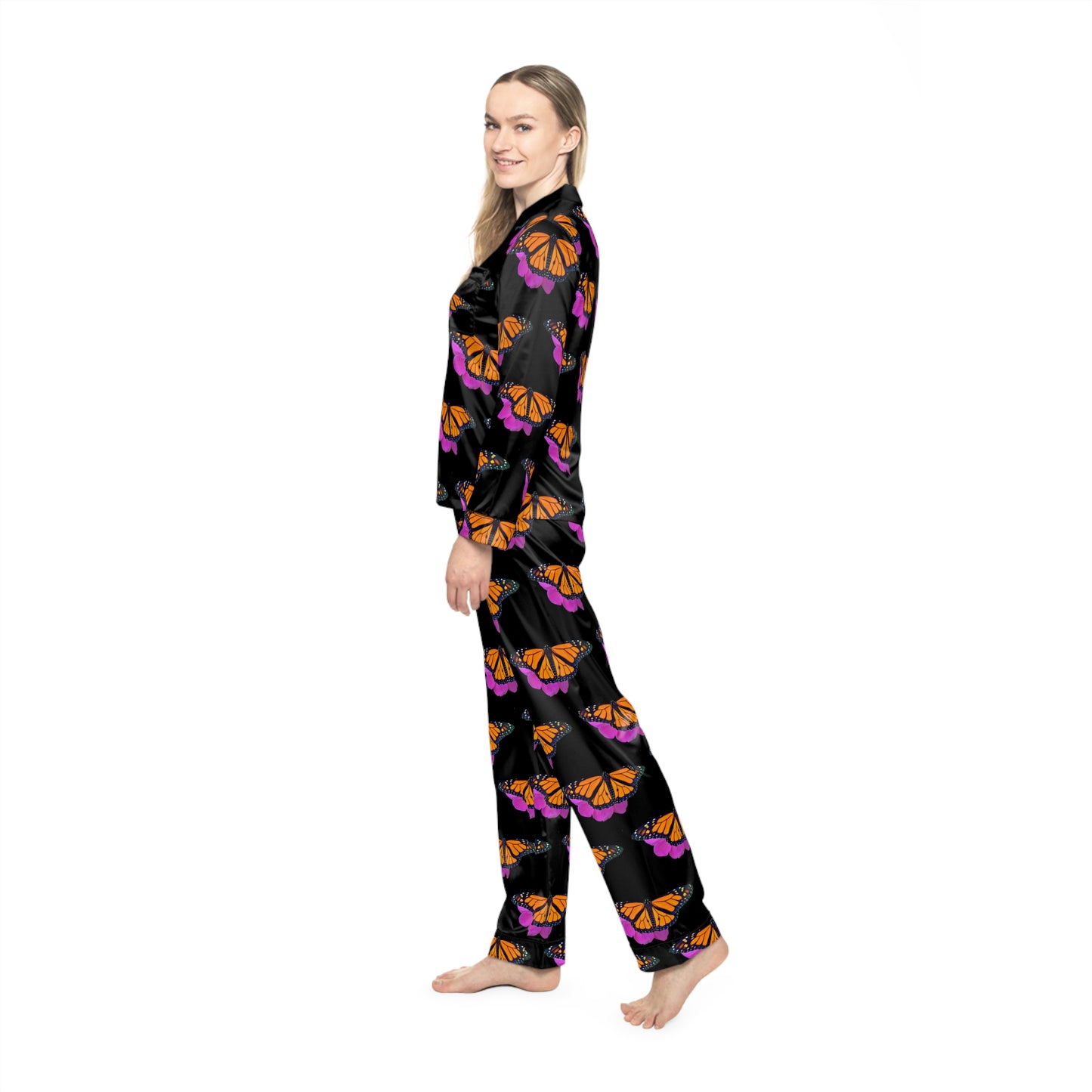 Women's Satin Pajamas--Marco Black