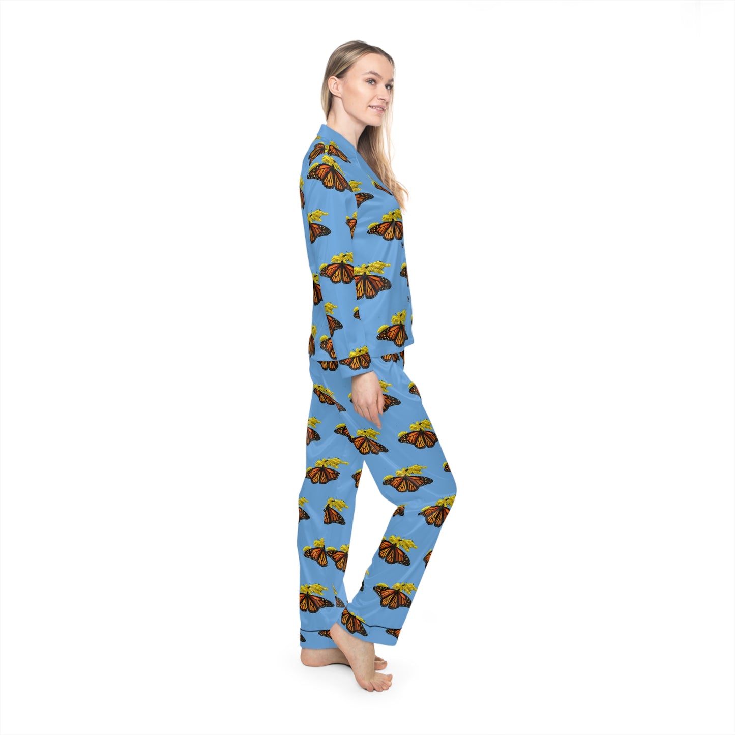 Women's Satin Pajamas--Elizabeth Light Blue