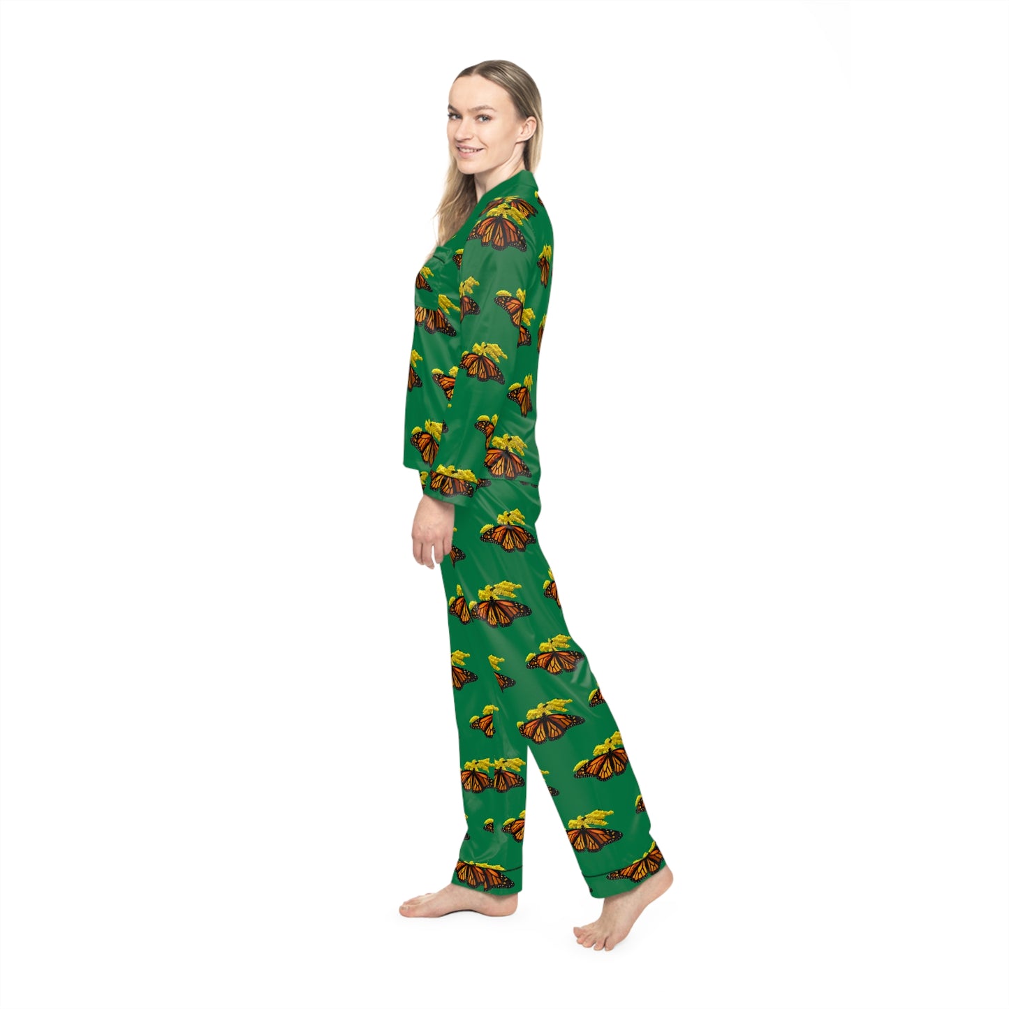 Women's Satin Pajamas--Elizabeth Dark Green