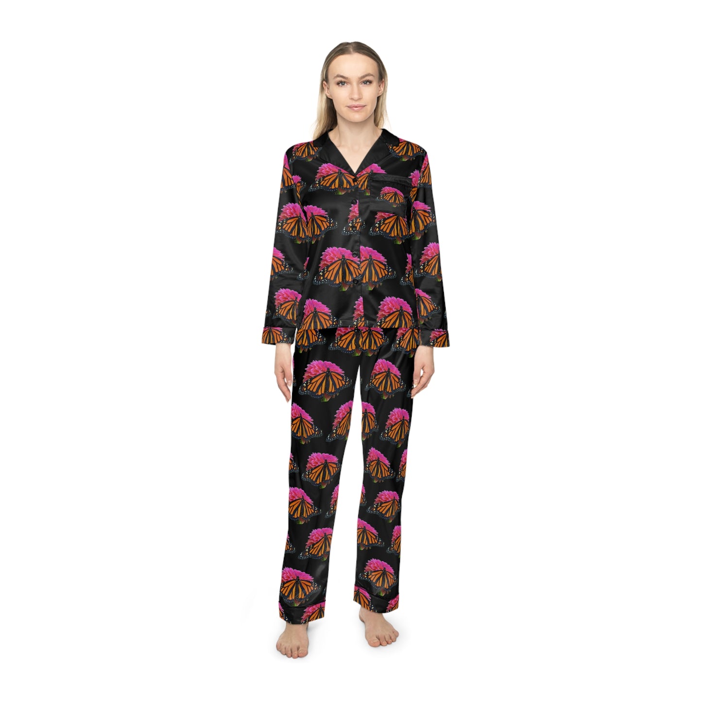 Women's Satin Pajamas--Bianca Black