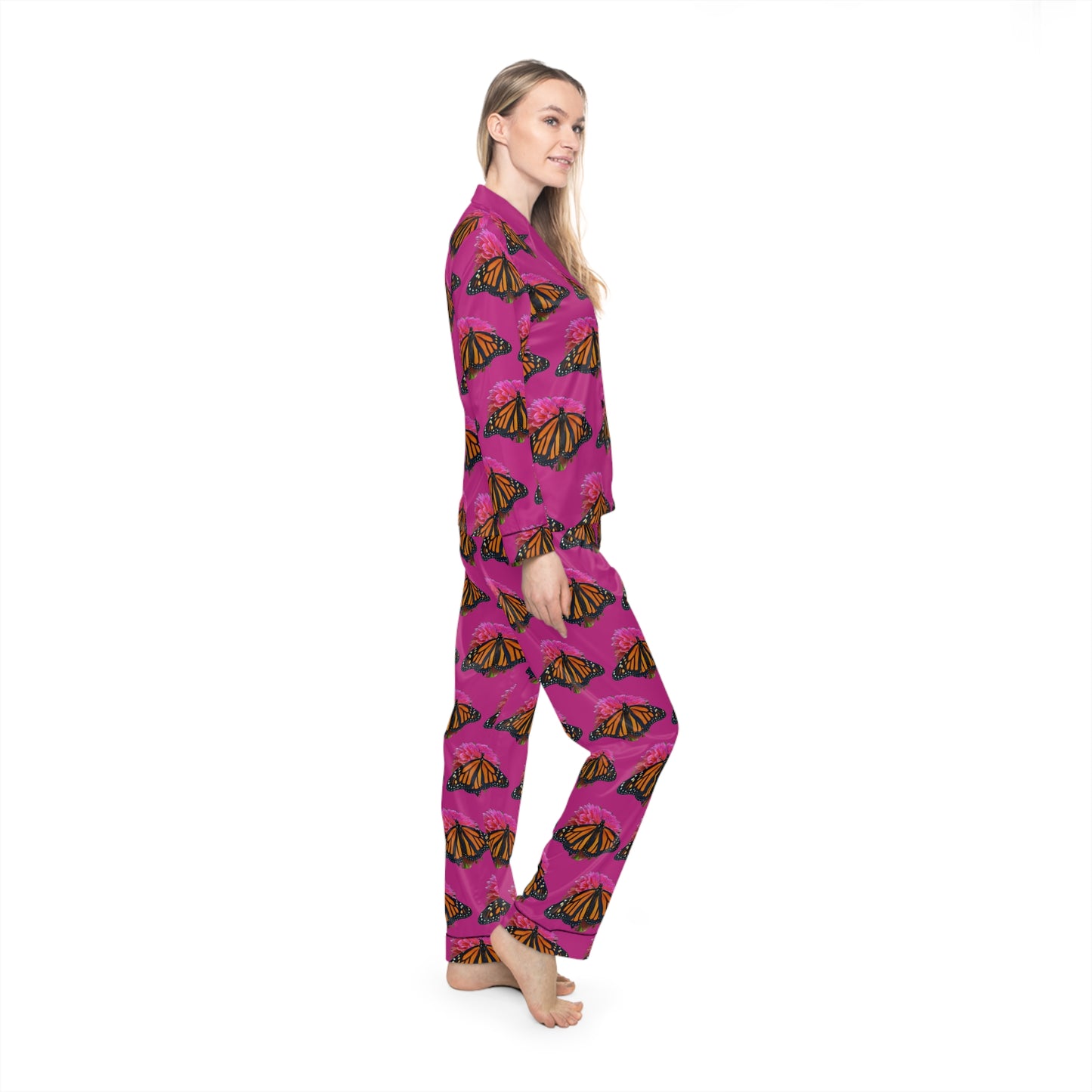 Women's Satin Pajamas--Bianca Pink