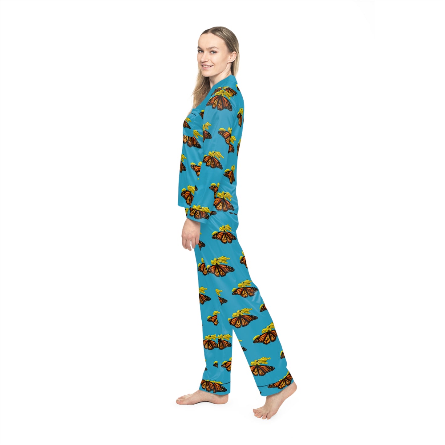 Women's Satin Pajamas--Elizabeth Turquoise