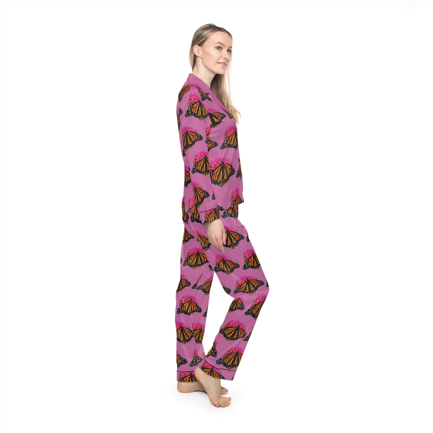 Women's Satin Pajamas--Bianca Light Pink