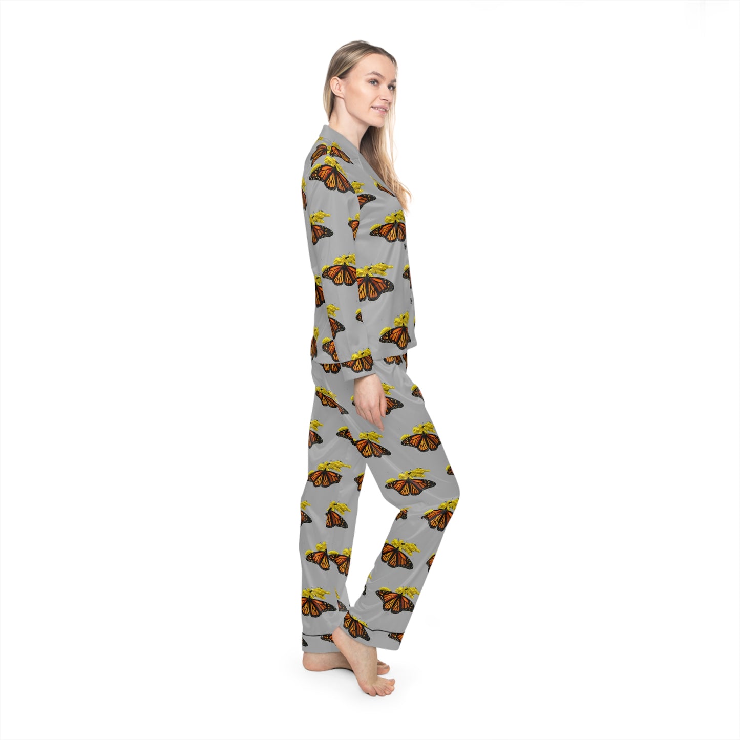 Women's Satin Pajamas--Elizabeth Light Gray