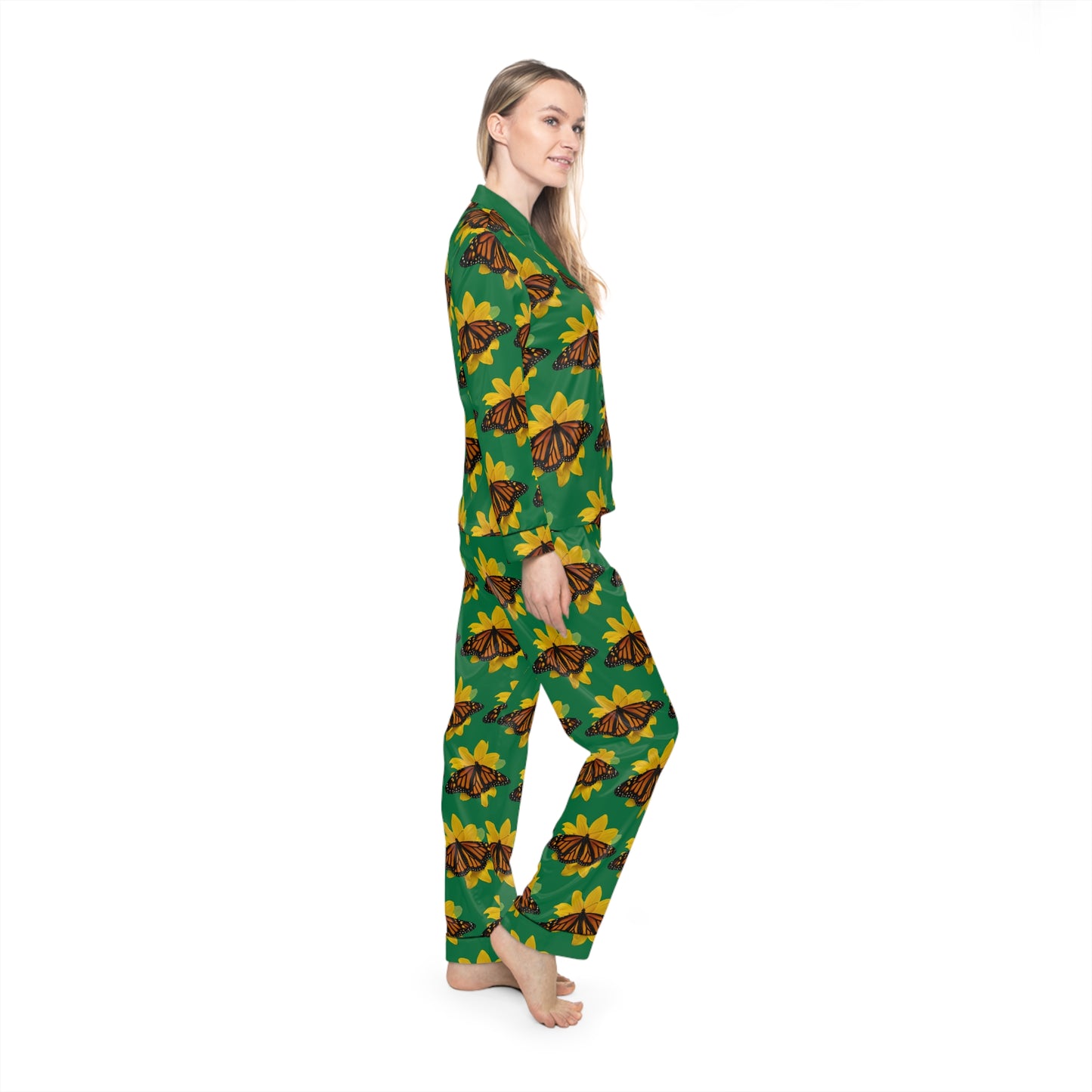 Women's Satin Pajamas--Olivia Dark Green