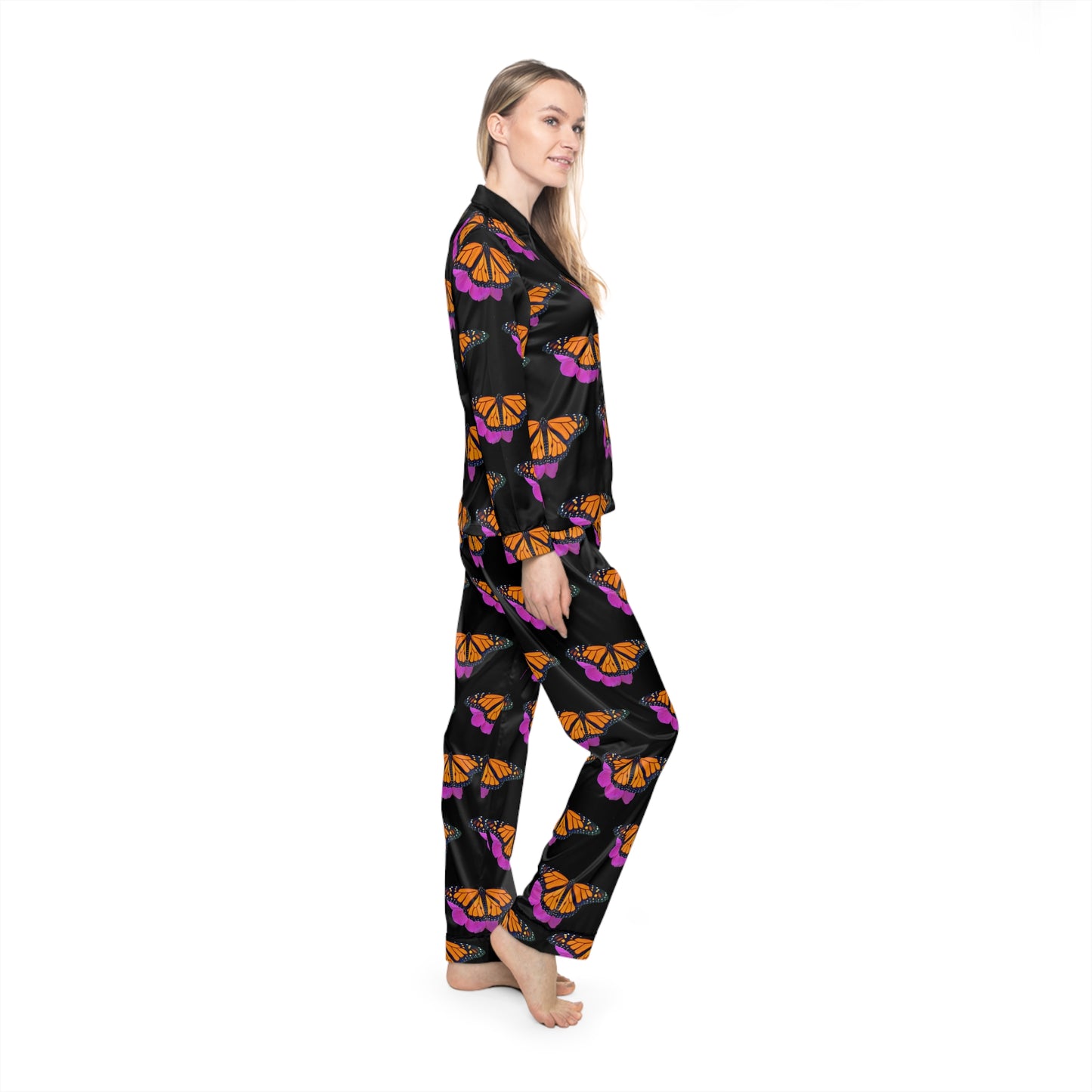 Women's Satin Pajamas--Marco Black