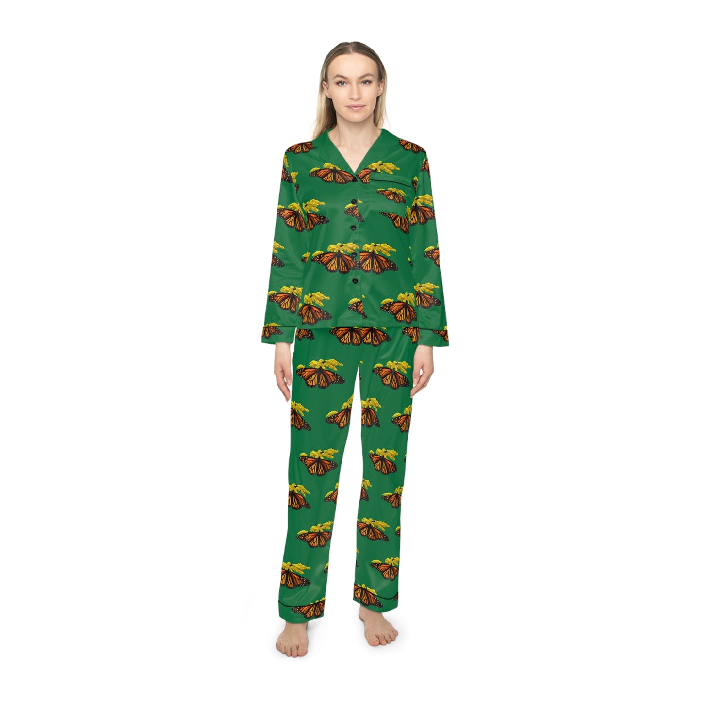 Women's Satin Pajamas--Elizabeth Dark Green