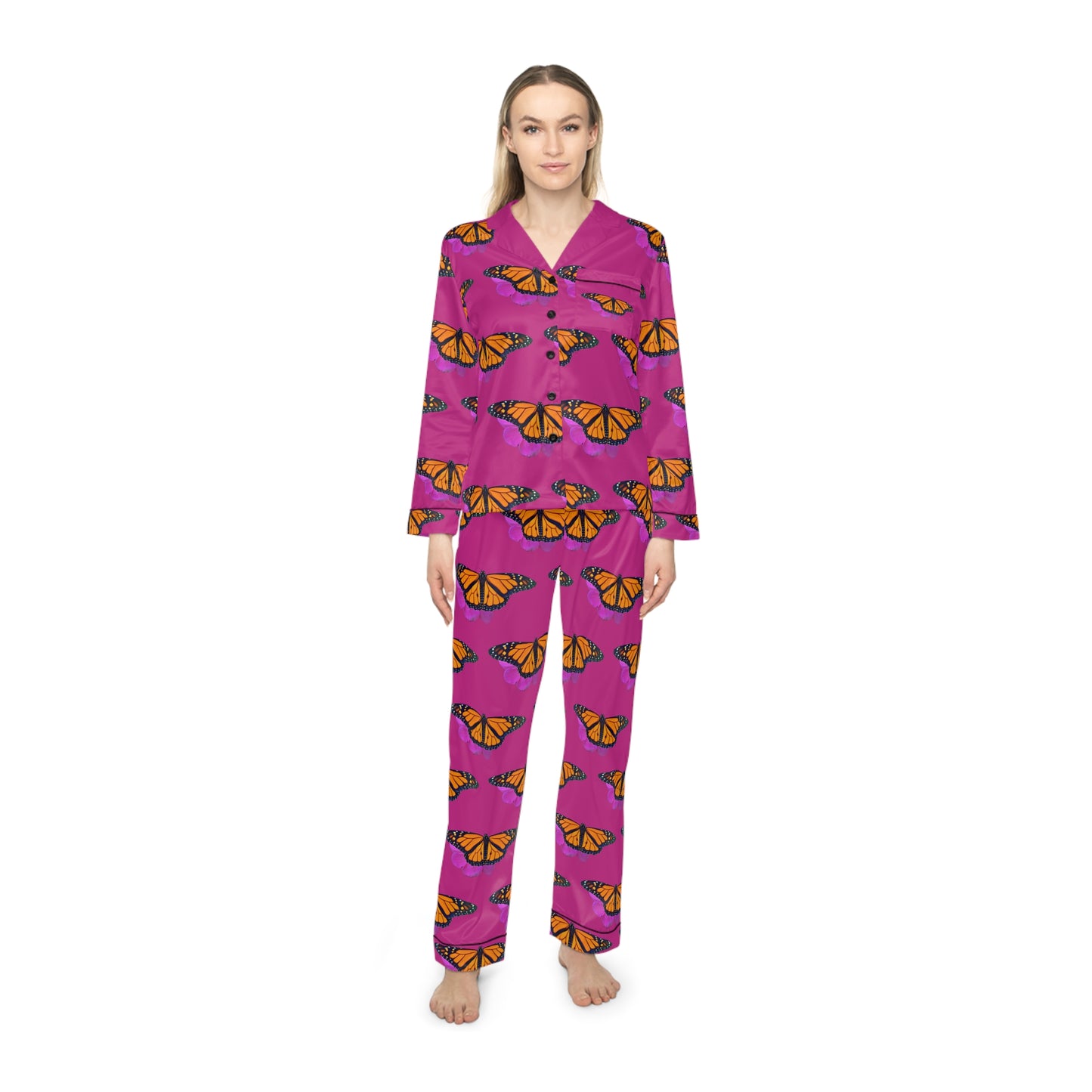 Women's Satin Pajamas--Marco Pink