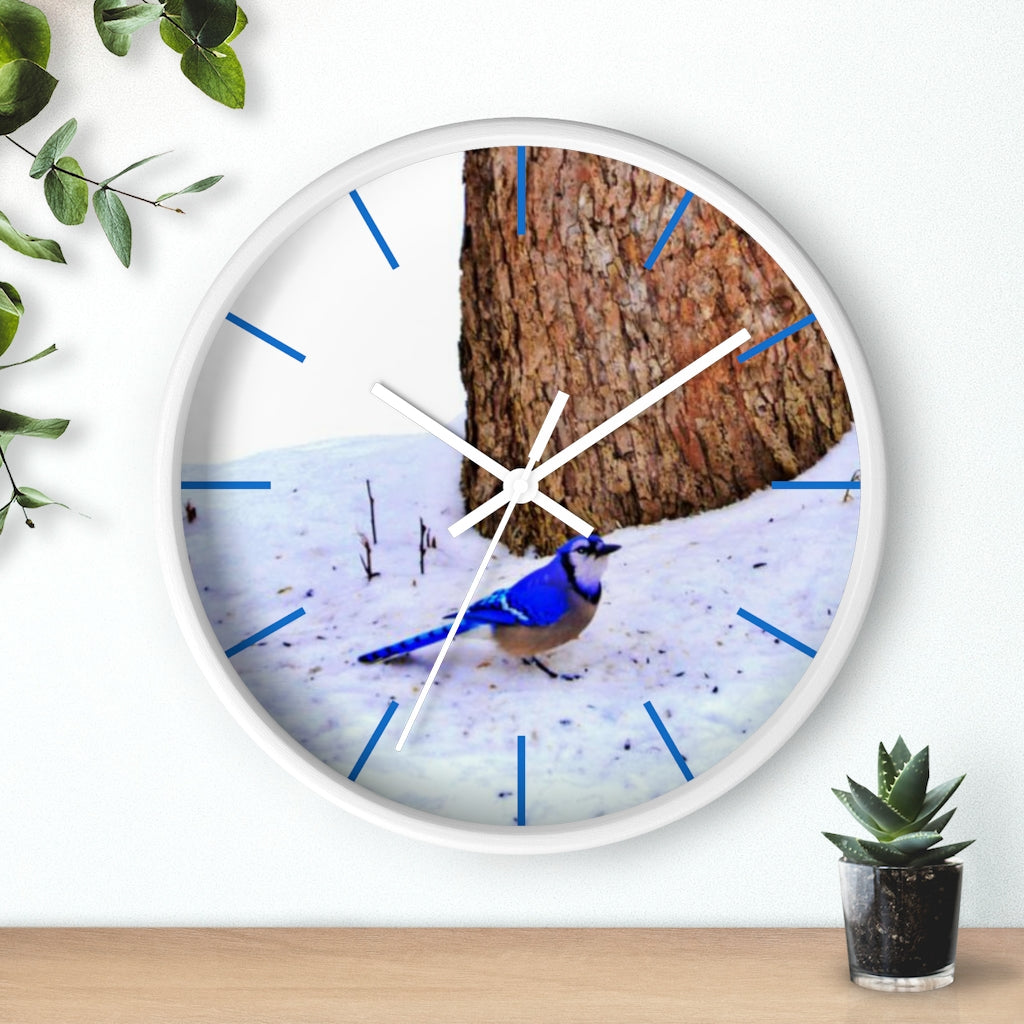 Winter Blue Jay Wall clock