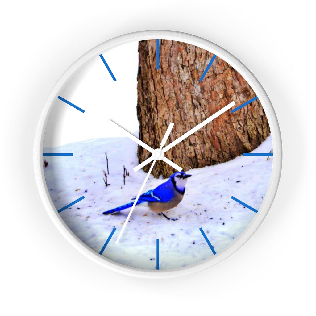 Winter Blue Jay Wall clock