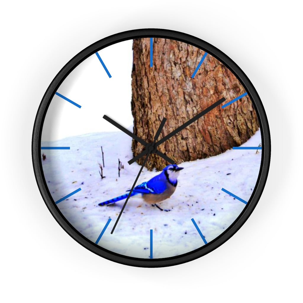 Winter Blue Jay Wall clock