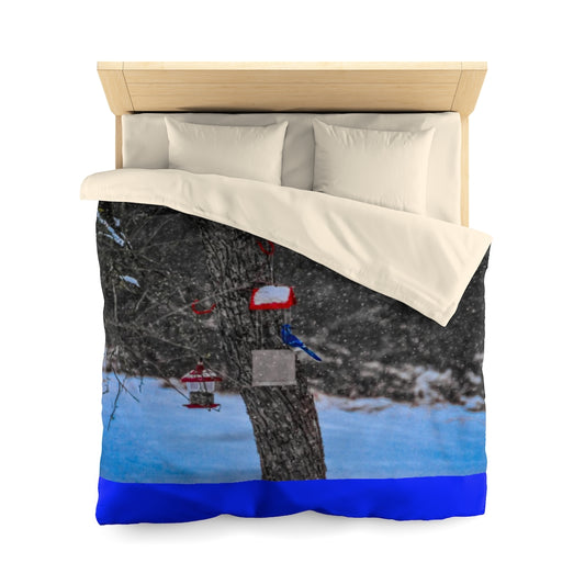 Blue Jay in Winter Microfiber Duvet Cover