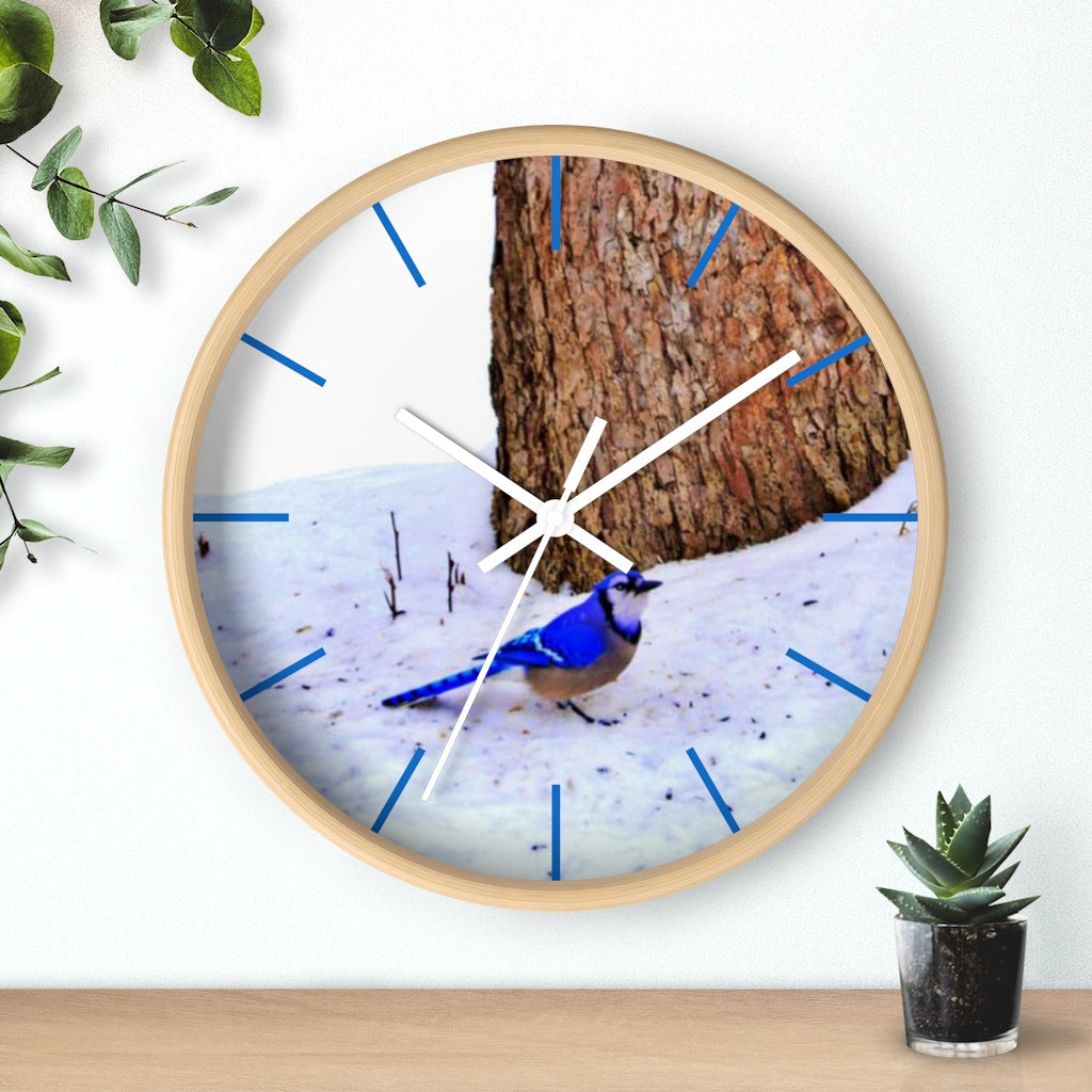 Winter Blue Jay Wall clock