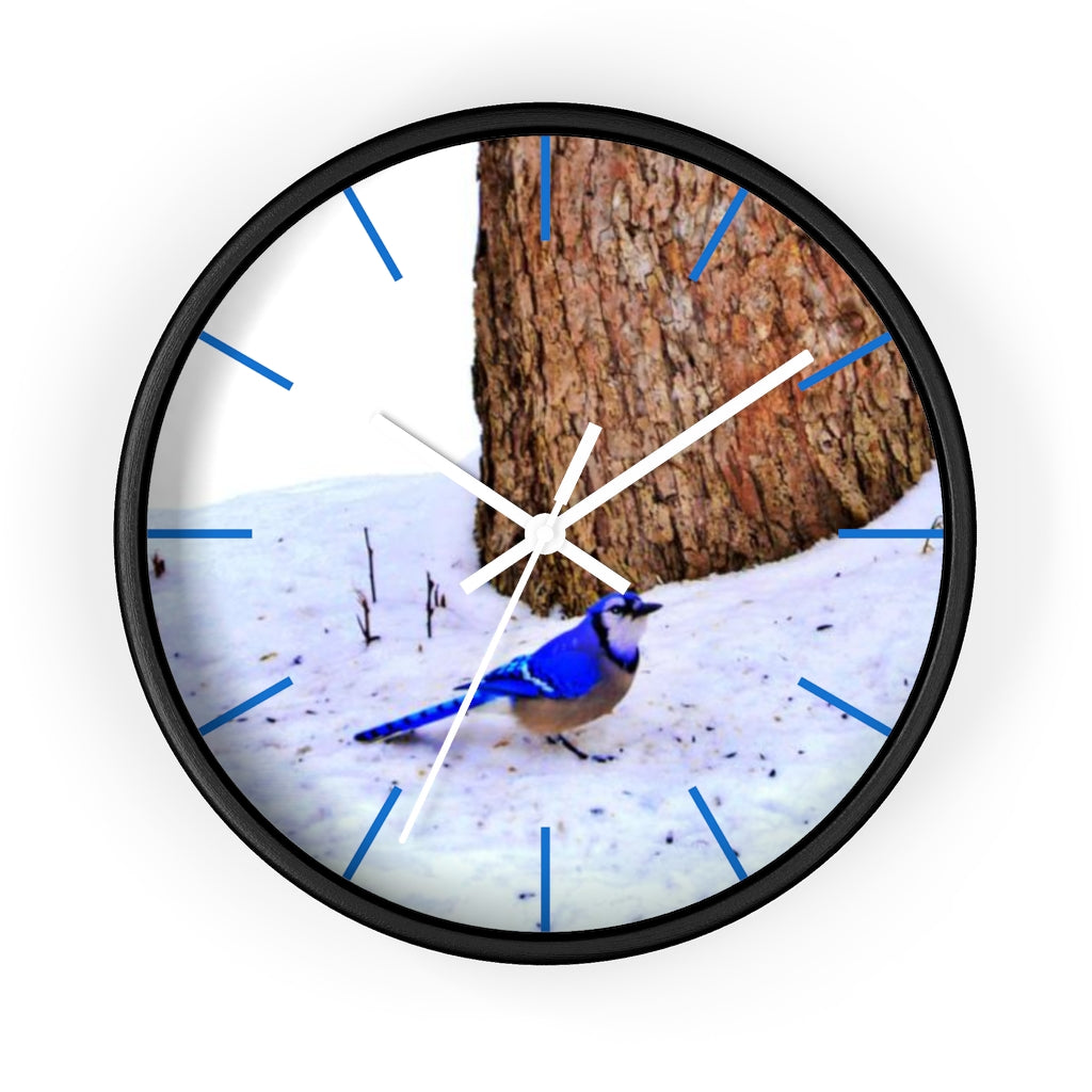 Winter Blue Jay Wall clock